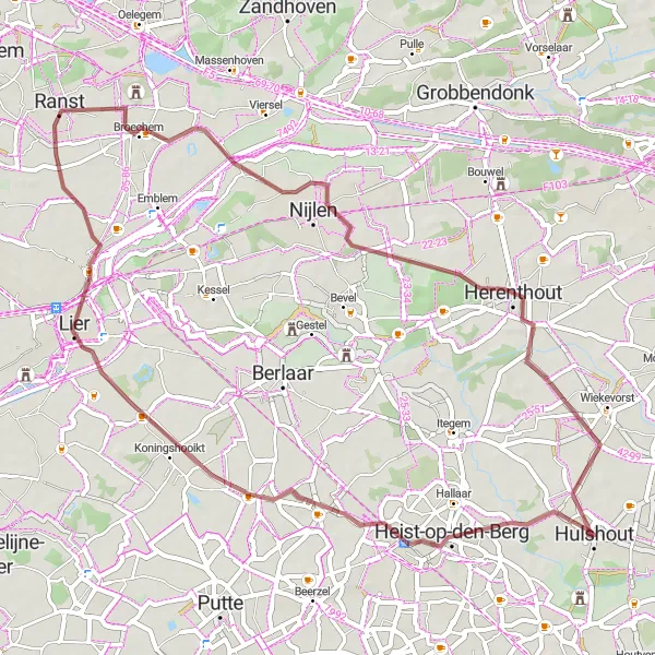 Map miniature of "Berlaar Gravel Escape" cycling inspiration in Prov. Antwerpen, Belgium. Generated by Tarmacs.app cycling route planner