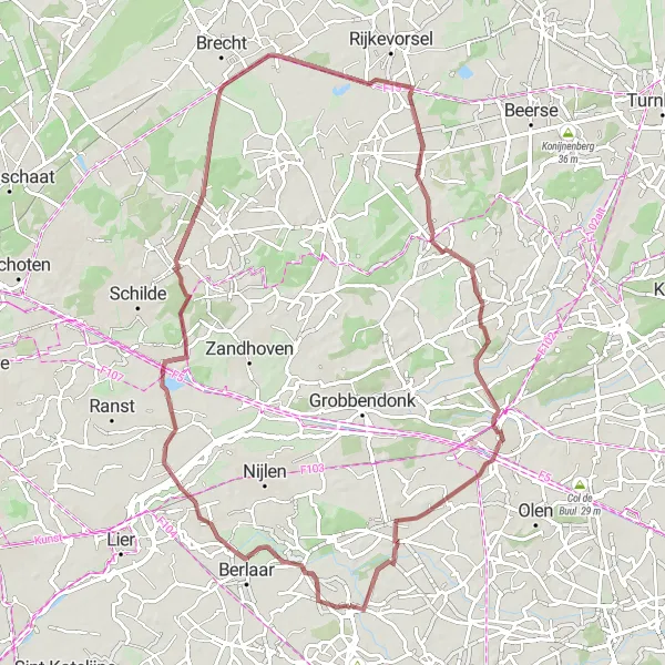 Map miniature of "Nature and History Exploration" cycling inspiration in Prov. Antwerpen, Belgium. Generated by Tarmacs.app cycling route planner