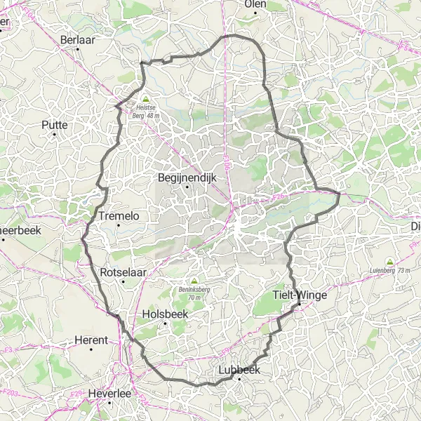 Karten-Miniaturansicht der Radinspiration "Gipfel-Erlebnis in Heistse" in Prov. Antwerpen, Belgium. Erstellt vom Tarmacs.app-Routenplaner für Radtouren