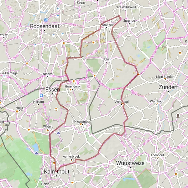 Map miniature of "Gravel Adventure" cycling inspiration in Prov. Antwerpen, Belgium. Generated by Tarmacs.app cycling route planner