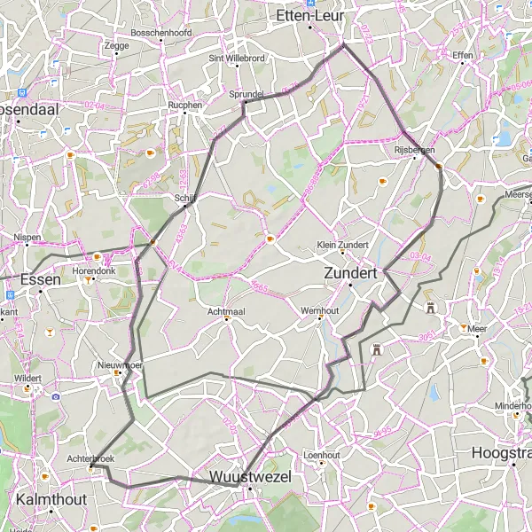 Map miniature of "Scenic Road Route" cycling inspiration in Prov. Antwerpen, Belgium. Generated by Tarmacs.app cycling route planner