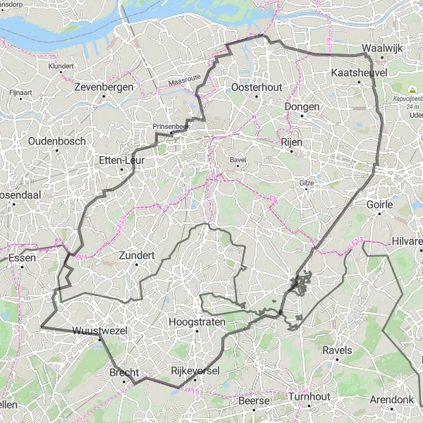Miniature de la carte de l'inspiration cycliste "Aventure cycliste entre Kalmthout et Baarle-Nassau" dans la Prov. Antwerpen, Belgium. Générée par le planificateur d'itinéraire cycliste Tarmacs.app