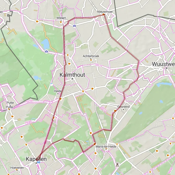 Map miniature of "The Hidden Trails" cycling inspiration in Prov. Antwerpen, Belgium. Generated by Tarmacs.app cycling route planner