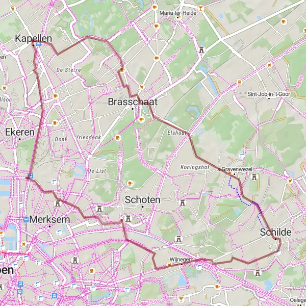 Map miniature of "The Gravel Delight" cycling inspiration in Prov. Antwerpen, Belgium. Generated by Tarmacs.app cycling route planner