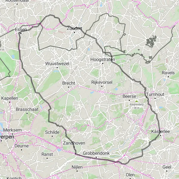 Miniatuurkaart van de fietsinspiratie "Zundert naar Wortel" in Prov. Antwerpen, Belgium. Gemaakt door de Tarmacs.app fietsrouteplanner