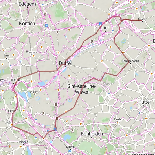 Map miniature of "Gravel Route: Koningshooikt to Lier" cycling inspiration in Prov. Antwerpen, Belgium. Generated by Tarmacs.app cycling route planner