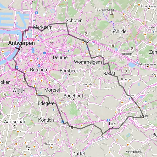 Map miniature of "Road Route: Lier to Emblem" cycling inspiration in Prov. Antwerpen, Belgium. Generated by Tarmacs.app cycling route planner