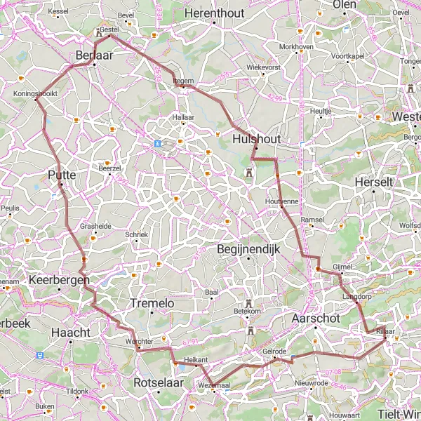 Map miniature of "The Enchanting Gravel Escape" cycling inspiration in Prov. Antwerpen, Belgium. Generated by Tarmacs.app cycling route planner