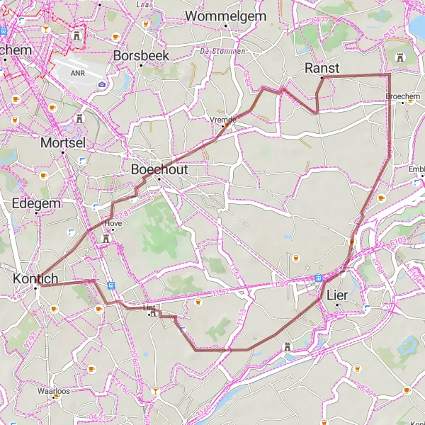 Map miniature of "Hidden Gems of Boechout" cycling inspiration in Prov. Antwerpen, Belgium. Generated by Tarmacs.app cycling route planner