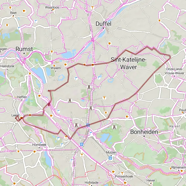 Miniatuurkaart van de fietsinspiratie "Gravelroute Leest - Mechelen" in Prov. Antwerpen, Belgium. Gemaakt door de Tarmacs.app fietsrouteplanner