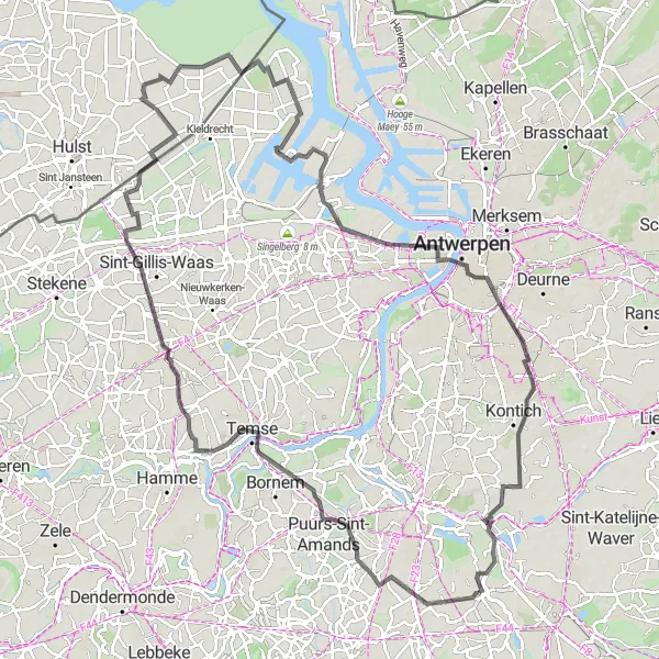 Karten-Miniaturansicht der Radinspiration "Rundfahrt von Leest entlang der Schelde" in Prov. Antwerpen, Belgium. Erstellt vom Tarmacs.app-Routenplaner für Radtouren