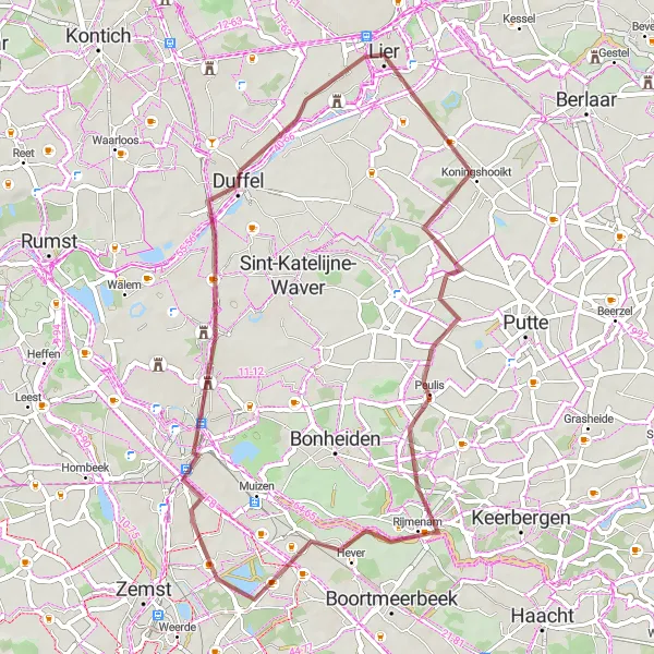 Map miniature of "The Gravel Loop" cycling inspiration in Prov. Antwerpen, Belgium. Generated by Tarmacs.app cycling route planner