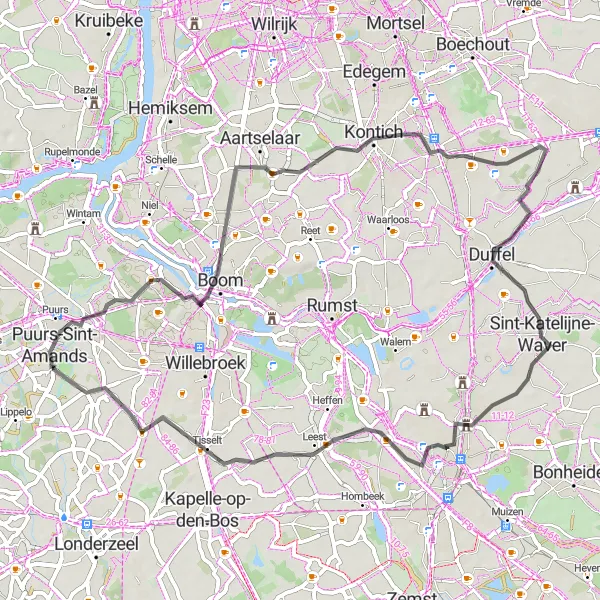 Miniatuurkaart van de fietsinspiratie "Historische route naar Tisselt" in Prov. Antwerpen, Belgium. Gemaakt door de Tarmacs.app fietsrouteplanner