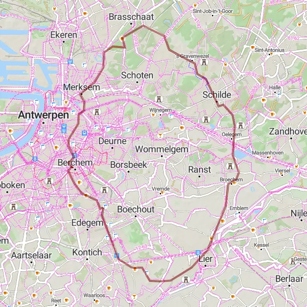 Miniatuurkaart van de fietsinspiratie "Gravelroute vanuit Lint" in Prov. Antwerpen, Belgium. Gemaakt door de Tarmacs.app fietsrouteplanner