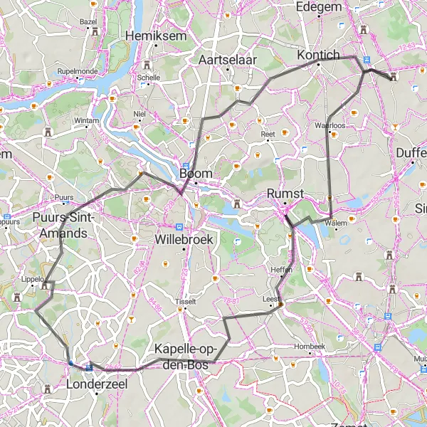 Miniatuurkaart van de fietsinspiratie "Rumst naar Kontich" in Prov. Antwerpen, Belgium. Gemaakt door de Tarmacs.app fietsrouteplanner