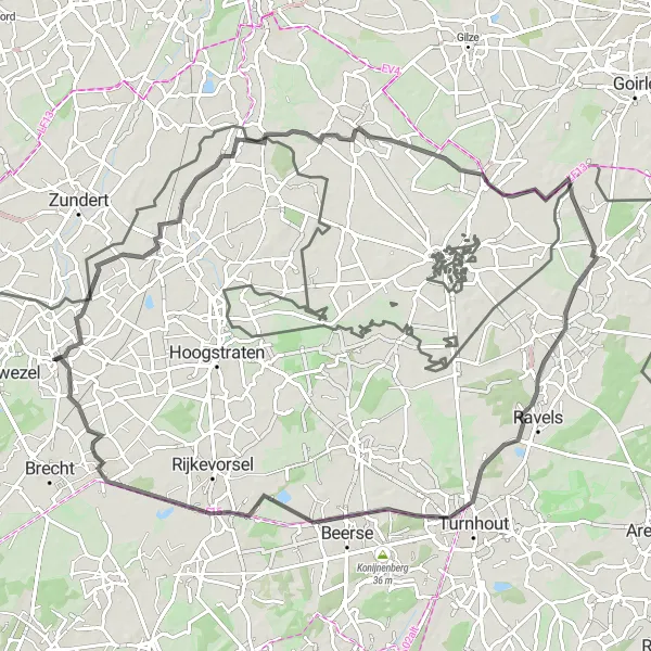 Map miniature of "Maxburg Loop" cycling inspiration in Prov. Antwerpen, Belgium. Generated by Tarmacs.app cycling route planner