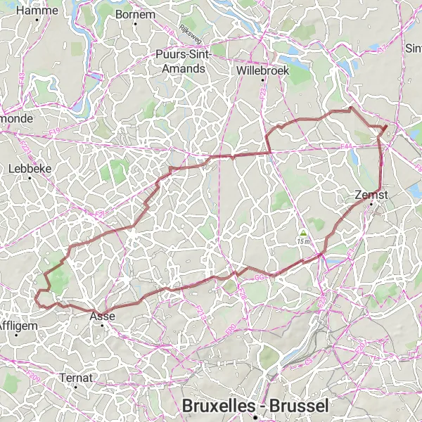 Map miniature of "Gravel Adventure through Mechelen's Scenic Landscapes" cycling inspiration in Prov. Antwerpen, Belgium. Generated by Tarmacs.app cycling route planner