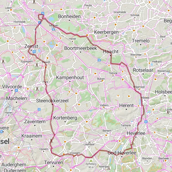 Map miniature of "Gravel Serenity with Scenic Highlights" cycling inspiration in Prov. Antwerpen, Belgium. Generated by Tarmacs.app cycling route planner