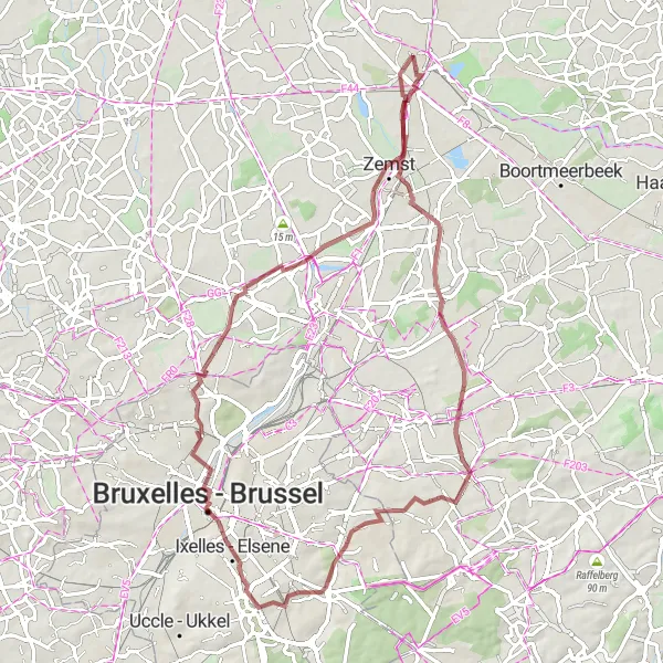 Map miniature of "Gorgeous Gravel Adventure" cycling inspiration in Prov. Antwerpen, Belgium. Generated by Tarmacs.app cycling route planner