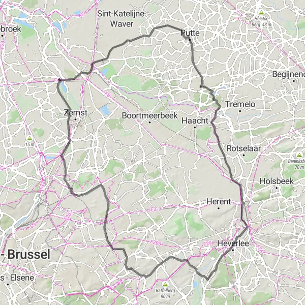 Karten-Miniaturansicht der Radinspiration "Road-Tour durch die Umgebung von Mechelen" in Prov. Antwerpen, Belgium. Erstellt vom Tarmacs.app-Routenplaner für Radtouren