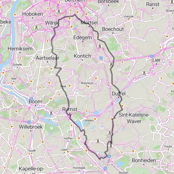 Karten-Miniaturansicht der Radinspiration "Mechelen-Reet-Duffel" in Prov. Antwerpen, Belgium. Erstellt vom Tarmacs.app-Routenplaner für Radtouren