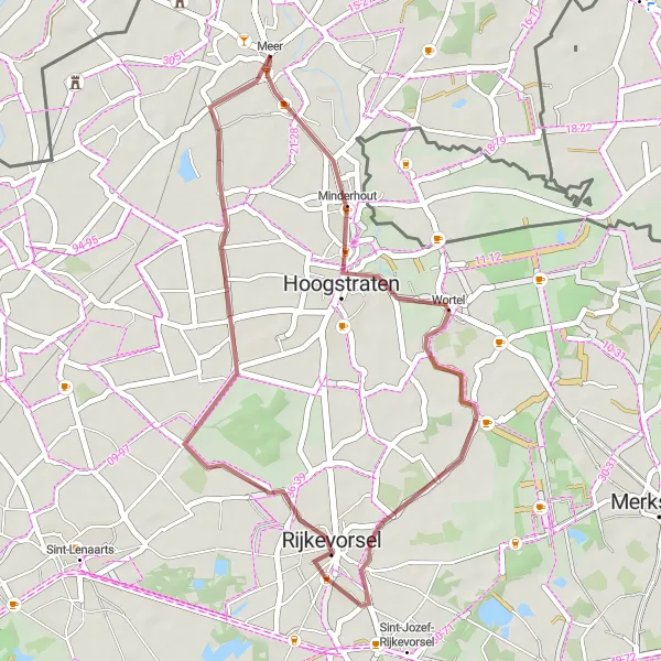 Miniatuurkaart van de fietsinspiratie "Gravelroute Wortel - Rijkevorsel" in Prov. Antwerpen, Belgium. Gemaakt door de Tarmacs.app fietsrouteplanner