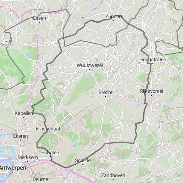 Karten-Miniaturansicht der Radinspiration "Radtour durch Oostmalle und Kalmthout" in Prov. Antwerpen, Belgium. Erstellt vom Tarmacs.app-Routenplaner für Radtouren