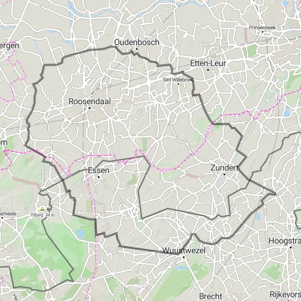 Map miniature of "Road to Munnikenheide" cycling inspiration in Prov. Antwerpen, Belgium. Generated by Tarmacs.app cycling route planner