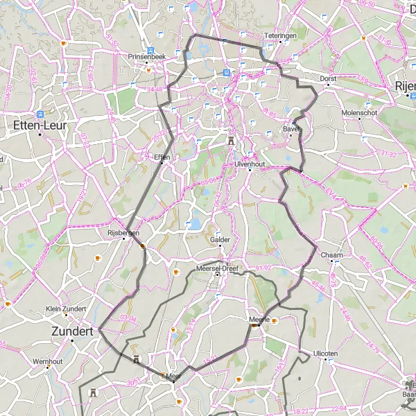 Map miniature of "Scenic Loop to Effen" cycling inspiration in Prov. Antwerpen, Belgium. Generated by Tarmacs.app cycling route planner