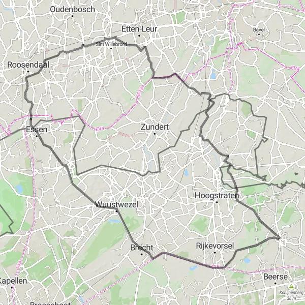 Miniature de la carte de l'inspiration cycliste "Parcours Routier Sint-Lenaarts - Rijsbergen" dans la Prov. Antwerpen, Belgium. Générée par le planificateur d'itinéraire cycliste Tarmacs.app
