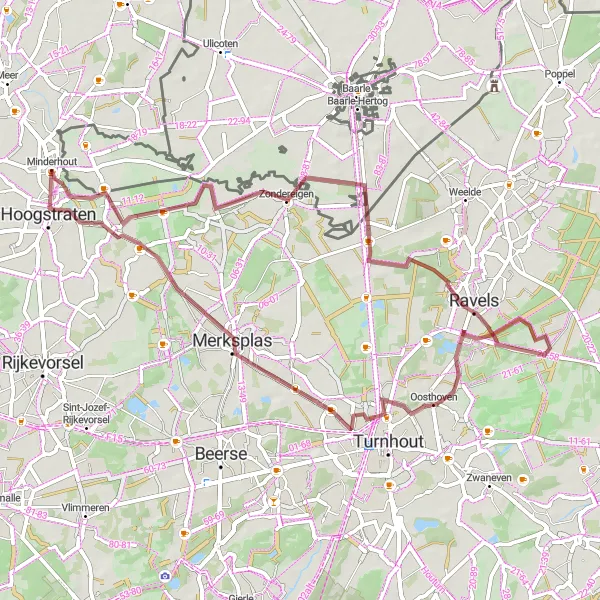 Karten-Miniaturansicht der Radinspiration "Minderhout - Oosthoven" in Prov. Antwerpen, Belgium. Erstellt vom Tarmacs.app-Routenplaner für Radtouren