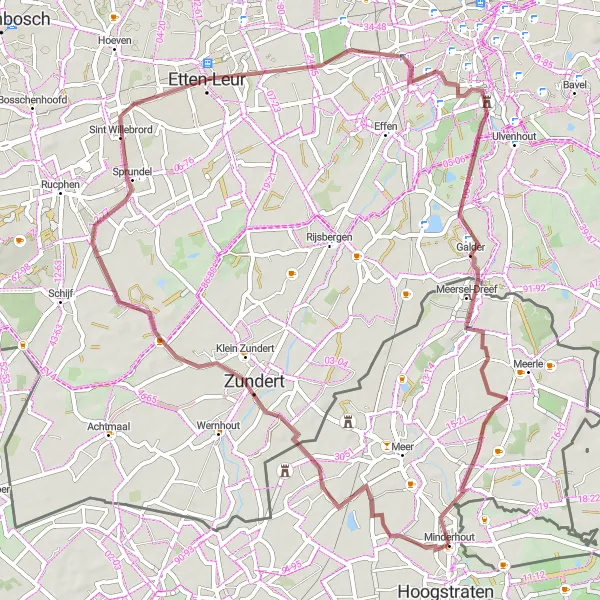 Map miniature of "Gravel Adventure through Zundert" cycling inspiration in Prov. Antwerpen, Belgium. Generated by Tarmacs.app cycling route planner