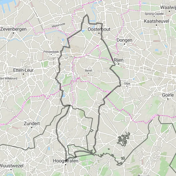 Map miniature of "Challenging Road Cycling Route" cycling inspiration in Prov. Antwerpen, Belgium. Generated by Tarmacs.app cycling route planner