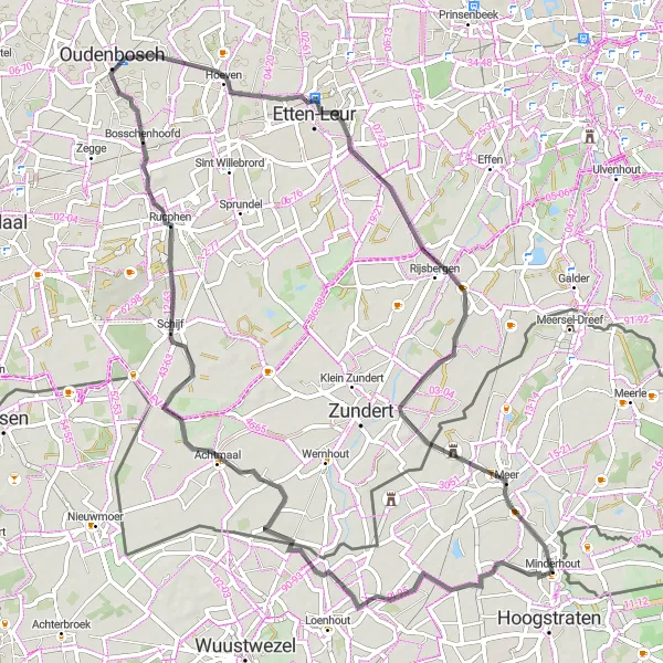 Map miniature of "Scenic Road Cycling Experience" cycling inspiration in Prov. Antwerpen, Belgium. Generated by Tarmacs.app cycling route planner
