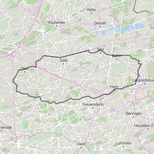 Miniature de la carte de l'inspiration cycliste "Itinéraire Route Noorderwijk-Zoerle-Parwijs" dans la Prov. Antwerpen, Belgium. Générée par le planificateur d'itinéraire cycliste Tarmacs.app