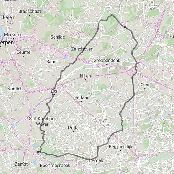 Karten-Miniaturansicht der Radinspiration "Rundfahrt von Muizen nach Booischot und zurück" in Prov. Antwerpen, Belgium. Erstellt vom Tarmacs.app-Routenplaner für Radtouren