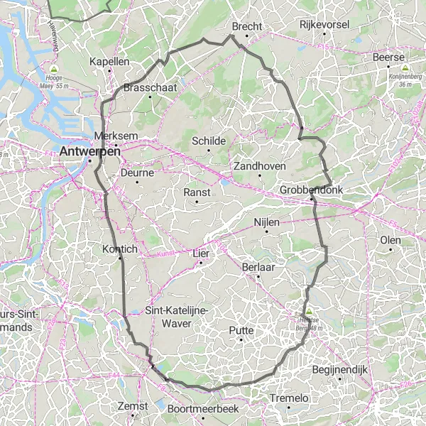 Miniatuurkaart van de fietsinspiratie "Fietsroute van Muizen naar Malle" in Prov. Antwerpen, Belgium. Gemaakt door de Tarmacs.app fietsrouteplanner