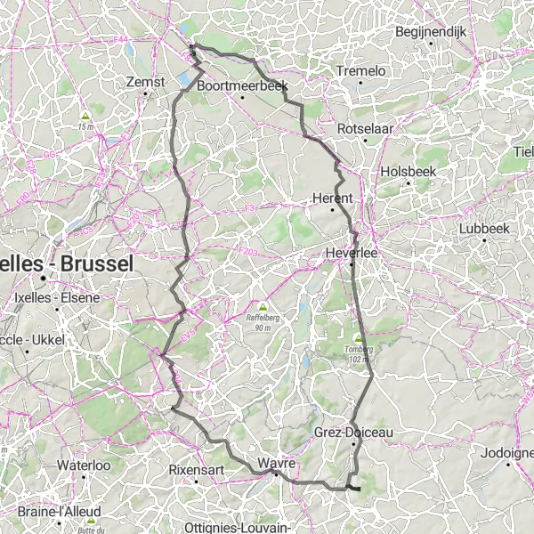 Karten-Miniaturansicht der Radinspiration "Road-Tour von Muizen nach Sterrebeek und zurück" in Prov. Antwerpen, Belgium. Erstellt vom Tarmacs.app-Routenplaner für Radtouren