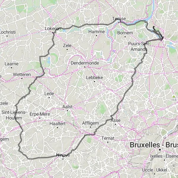 Map miniature of "Epic Road Cycling Route" cycling inspiration in Prov. Antwerpen, Belgium. Generated by Tarmacs.app cycling route planner