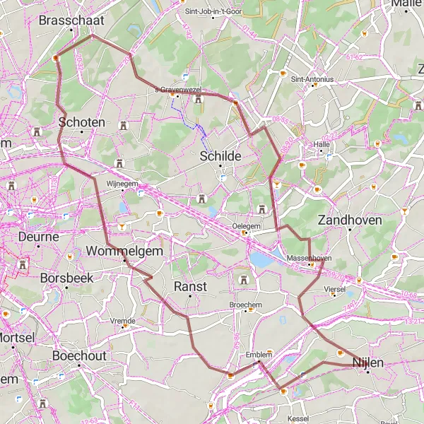 Map miniature of "Discover the Gravel Pathways" cycling inspiration in Prov. Antwerpen, Belgium. Generated by Tarmacs.app cycling route planner