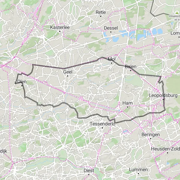 Miniatuurkaart van de fietsinspiratie "Col de Buul en Mol Route" in Prov. Antwerpen, Belgium. Gemaakt door de Tarmacs.app fietsrouteplanner