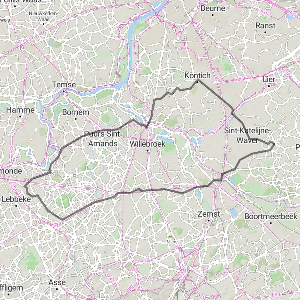 Miniatuurkaart van de fietsinspiratie "Wegroute langs Mechelen en Duffel" in Prov. Antwerpen, Belgium. Gemaakt door de Tarmacs.app fietsrouteplanner