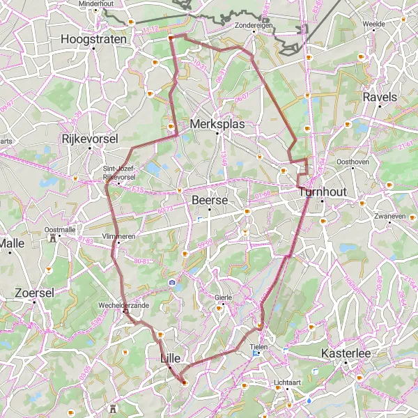 Map miniature of "Exploring the Gravel Pathways" cycling inspiration in Prov. Antwerpen, Belgium. Generated by Tarmacs.app cycling route planner