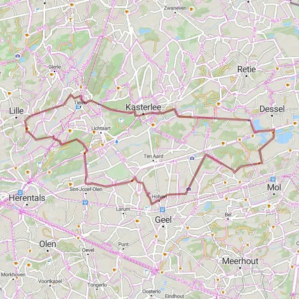 Miniature de la carte de l'inspiration cycliste "Aventure rustique autour de Tielenhof" dans la Prov. Antwerpen, Belgium. Générée par le planificateur d'itinéraire cycliste Tarmacs.app