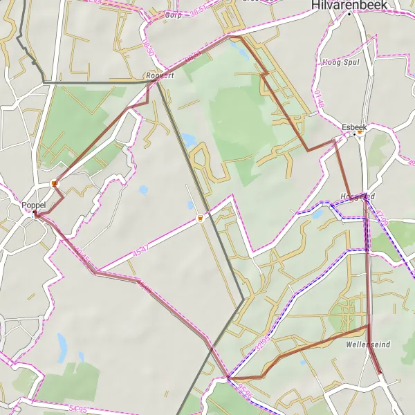 Miniatuurkaart van de fietsinspiratie "Korte graveltocht naar Roovert" in Prov. Antwerpen, Belgium. Gemaakt door de Tarmacs.app fietsrouteplanner