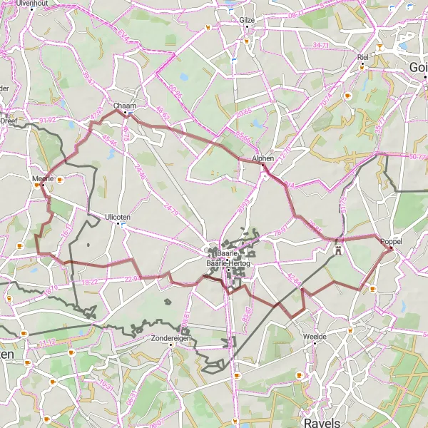 Map miniature of "Gems of Baarle-Hertog" cycling inspiration in Prov. Antwerpen, Belgium. Generated by Tarmacs.app cycling route planner