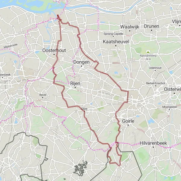 Map miniature of "Challenging Gravel Trails" cycling inspiration in Prov. Antwerpen, Belgium. Generated by Tarmacs.app cycling route planner