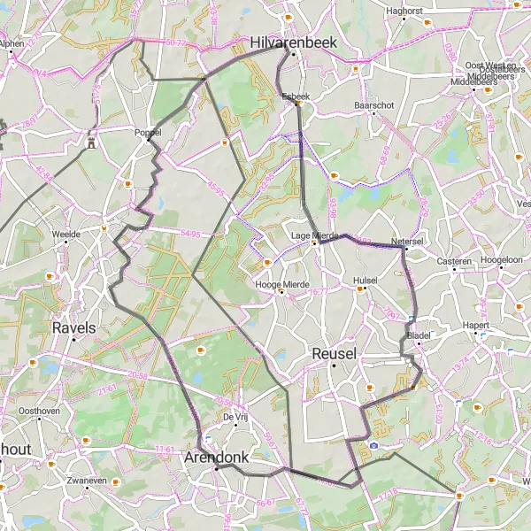 Karten-Miniaturansicht der Radinspiration "Panorama-Tour durch Arendonk" in Prov. Antwerpen, Belgium. Erstellt vom Tarmacs.app-Routenplaner für Radtouren