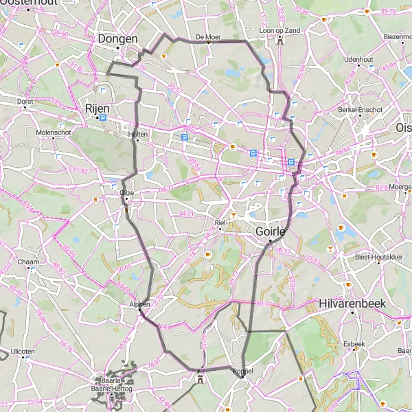 Map miniature of "Alphen Route" cycling inspiration in Prov. Antwerpen, Belgium. Generated by Tarmacs.app cycling route planner