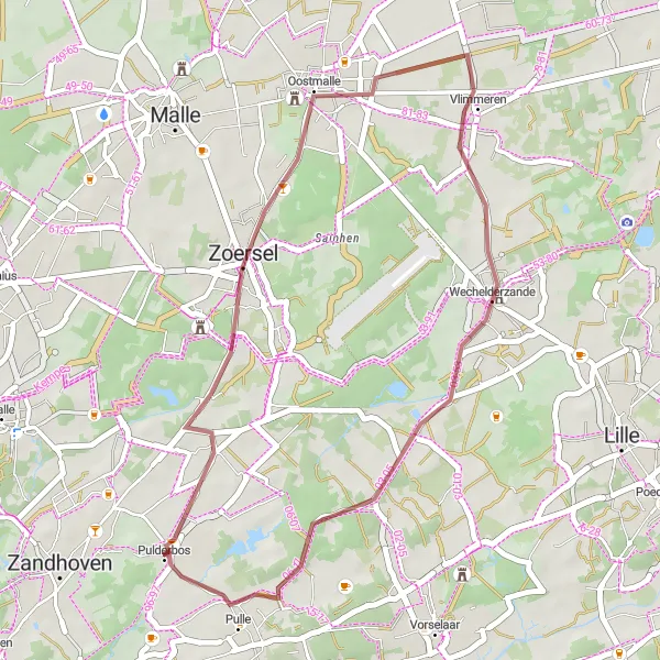 Map miniature of "Gravel Adventure near Pulderbos" cycling inspiration in Prov. Antwerpen, Belgium. Generated by Tarmacs.app cycling route planner